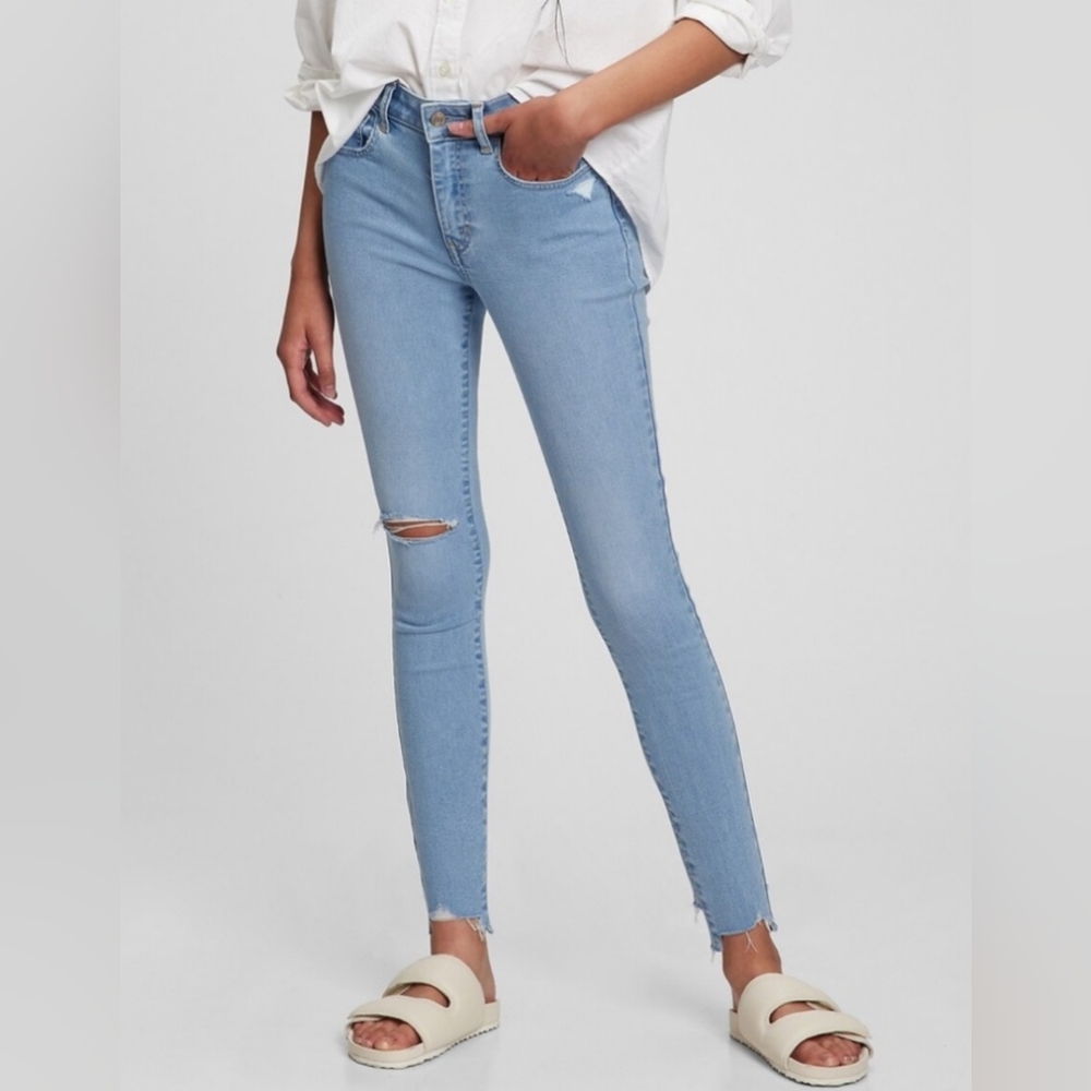 Gap Universal Jegging Skinny Mid Rise Distressed Raw Hem 32 14 Tall Long